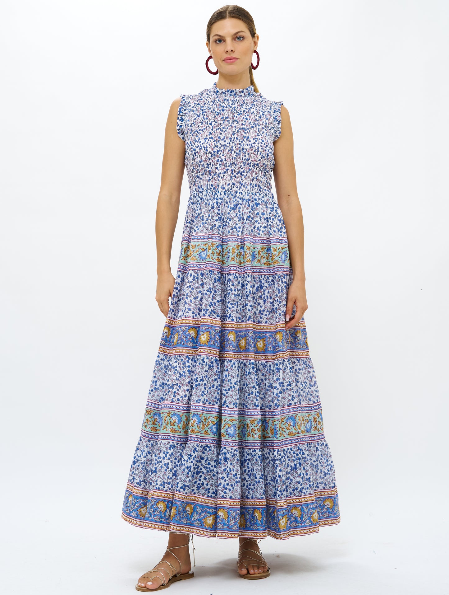 SLEEVELESS SMOCKED MAXI - PORTLAND BLUE