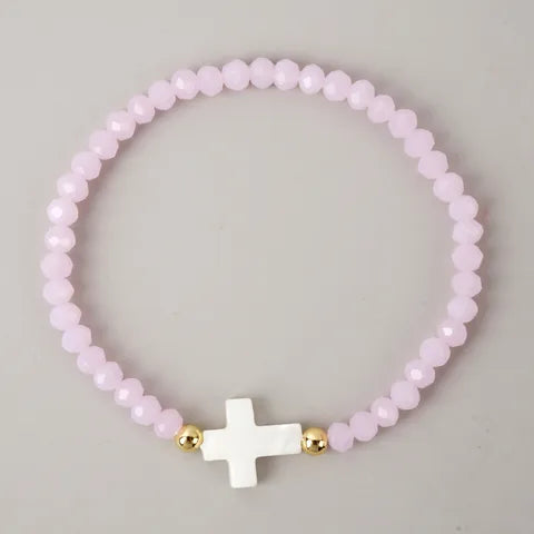 Crystal Beaded Women's Bracelet with MOP Cross