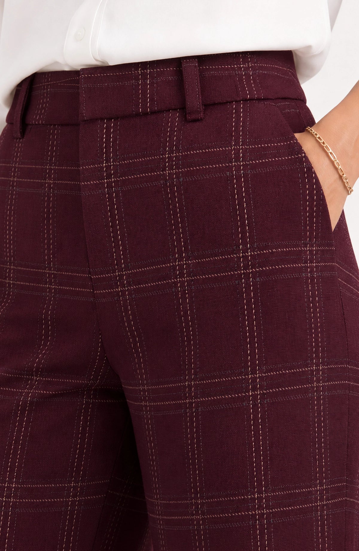 KELSEY WIDE LEG TROUSER - BURGUNDY PLAID