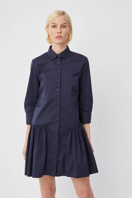 THE LONG SLEEVE DROP WAIST DRESS - NAVY