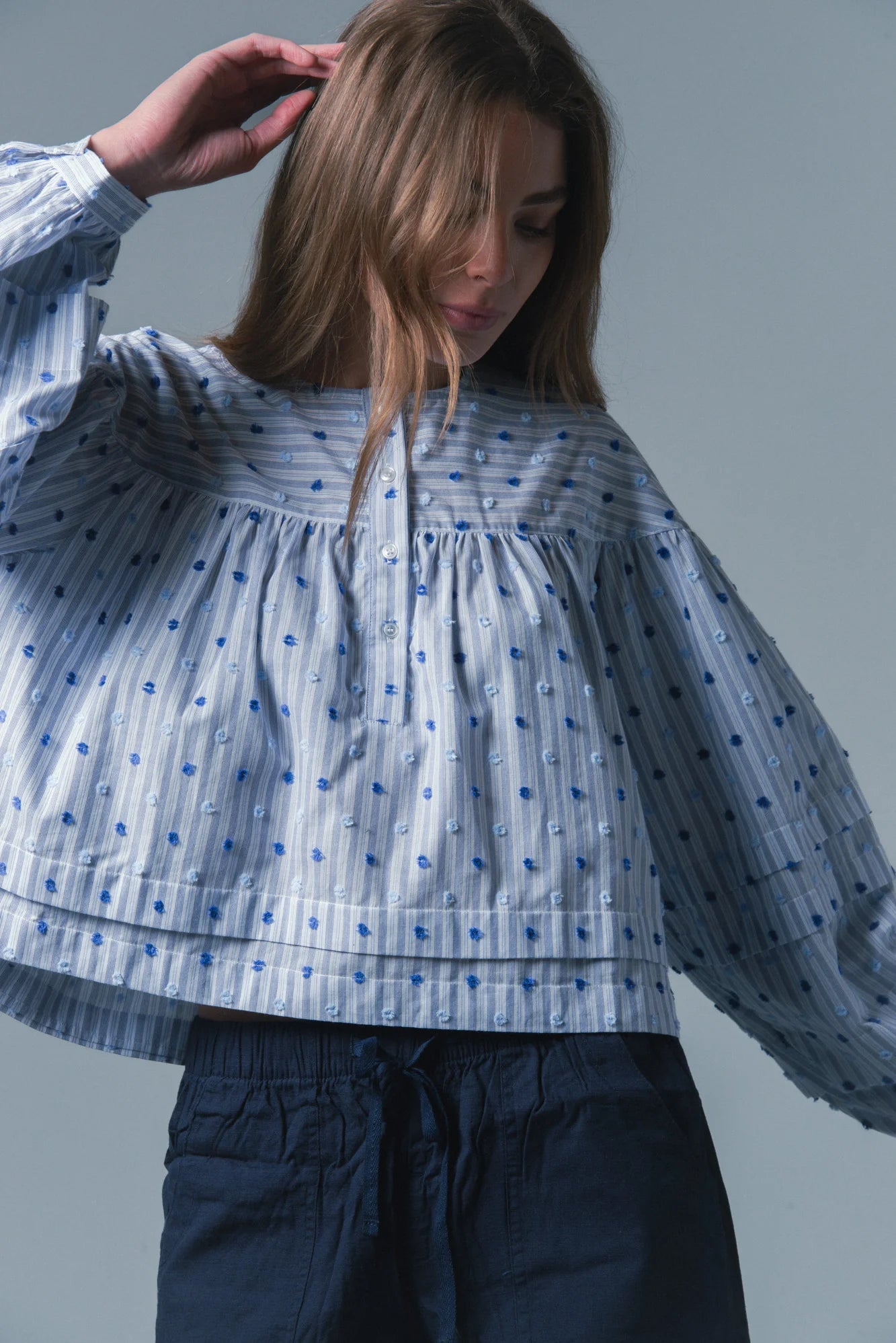 The Callah Shirt - Blue Dot Stripe