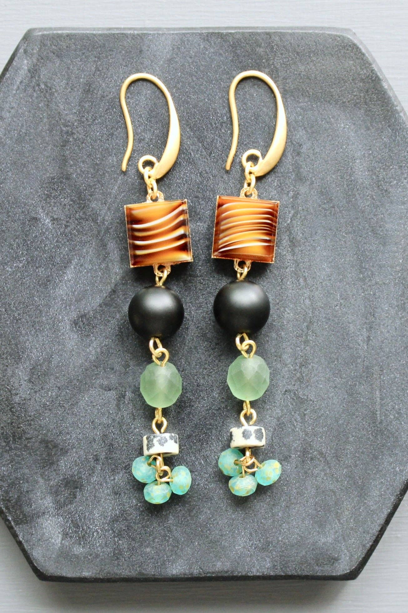 LEXE44 Vintage glass long earrings