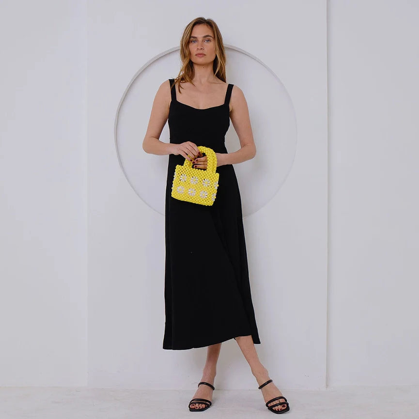 SELENA BEADED TOP HANDLE BAG - YELLOW