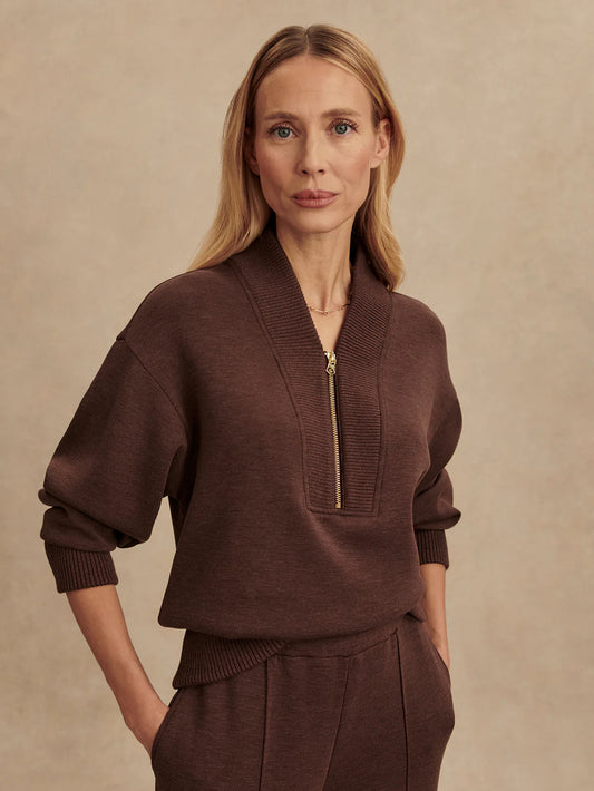 SALLY HALF ZIP SWEATSHIRT - COFFEE BEAN MARL