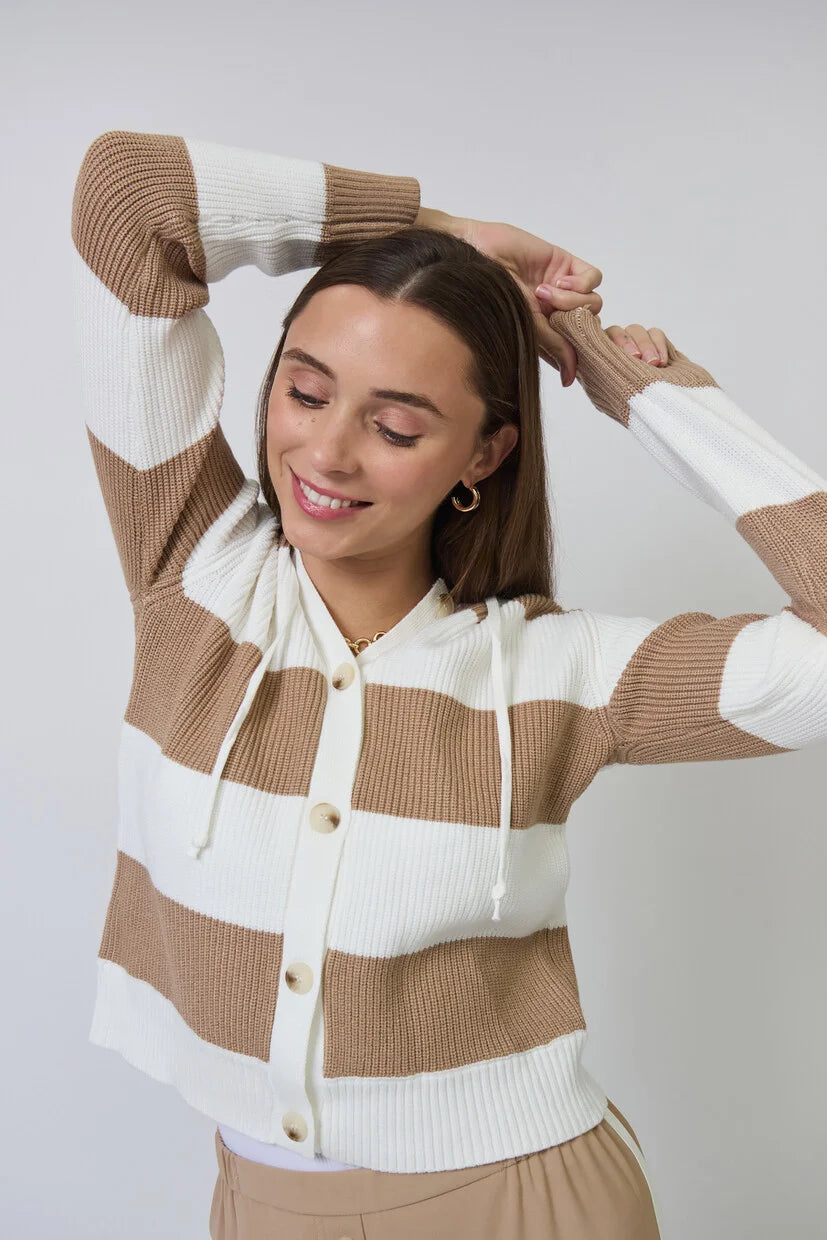 CHLOE HOODED RUGBY CARDIGAN