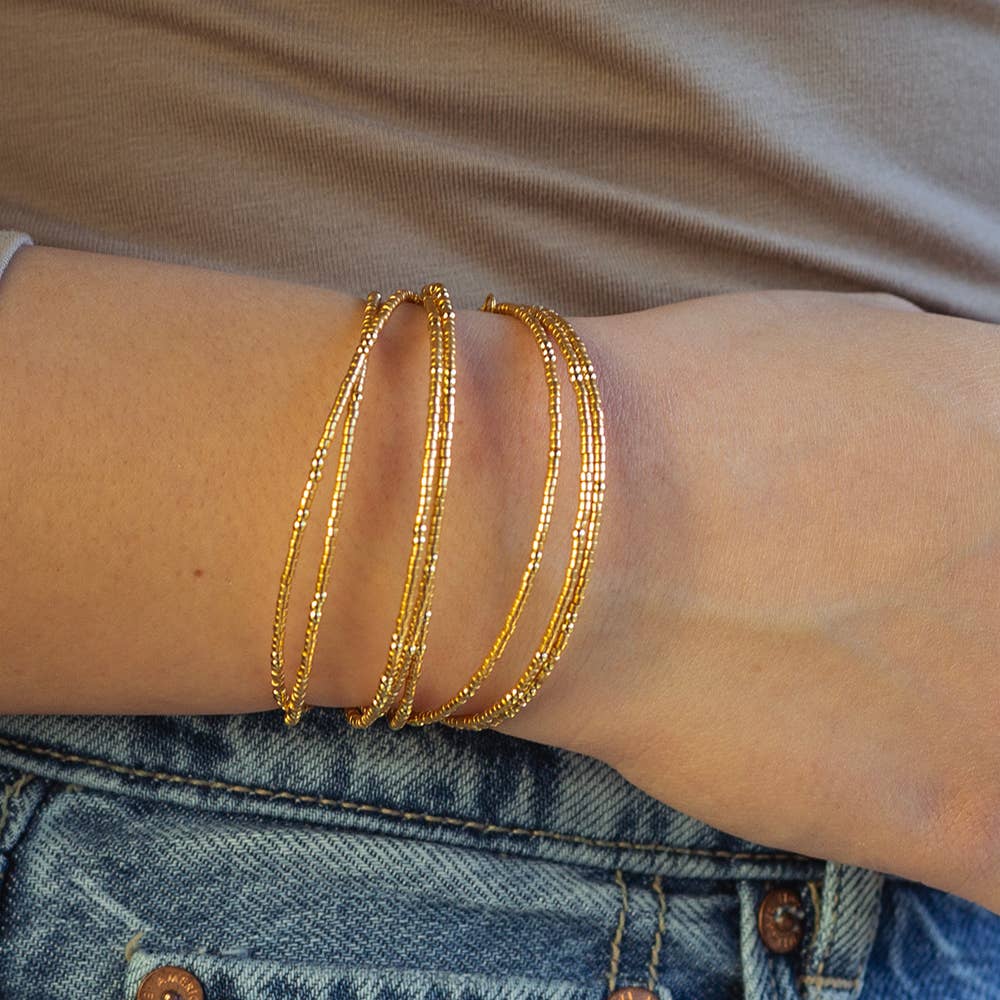 Confetti Beaded Bangle-Gold, Adjustable Stackable Bracelets