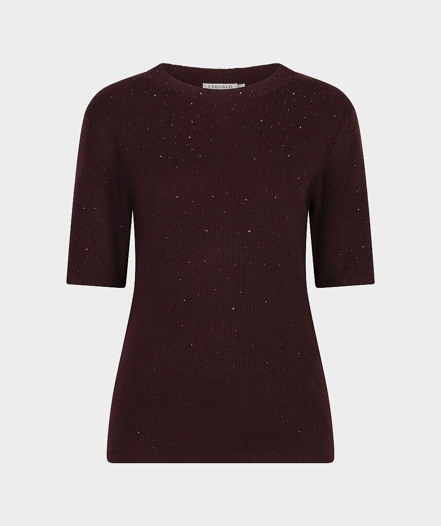 STUDDED SHORT SLEEVE SWEATER - MERLOT