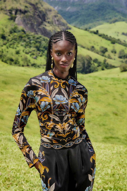 SNAKE GARDEN BLACK JERSEY BLOUSE