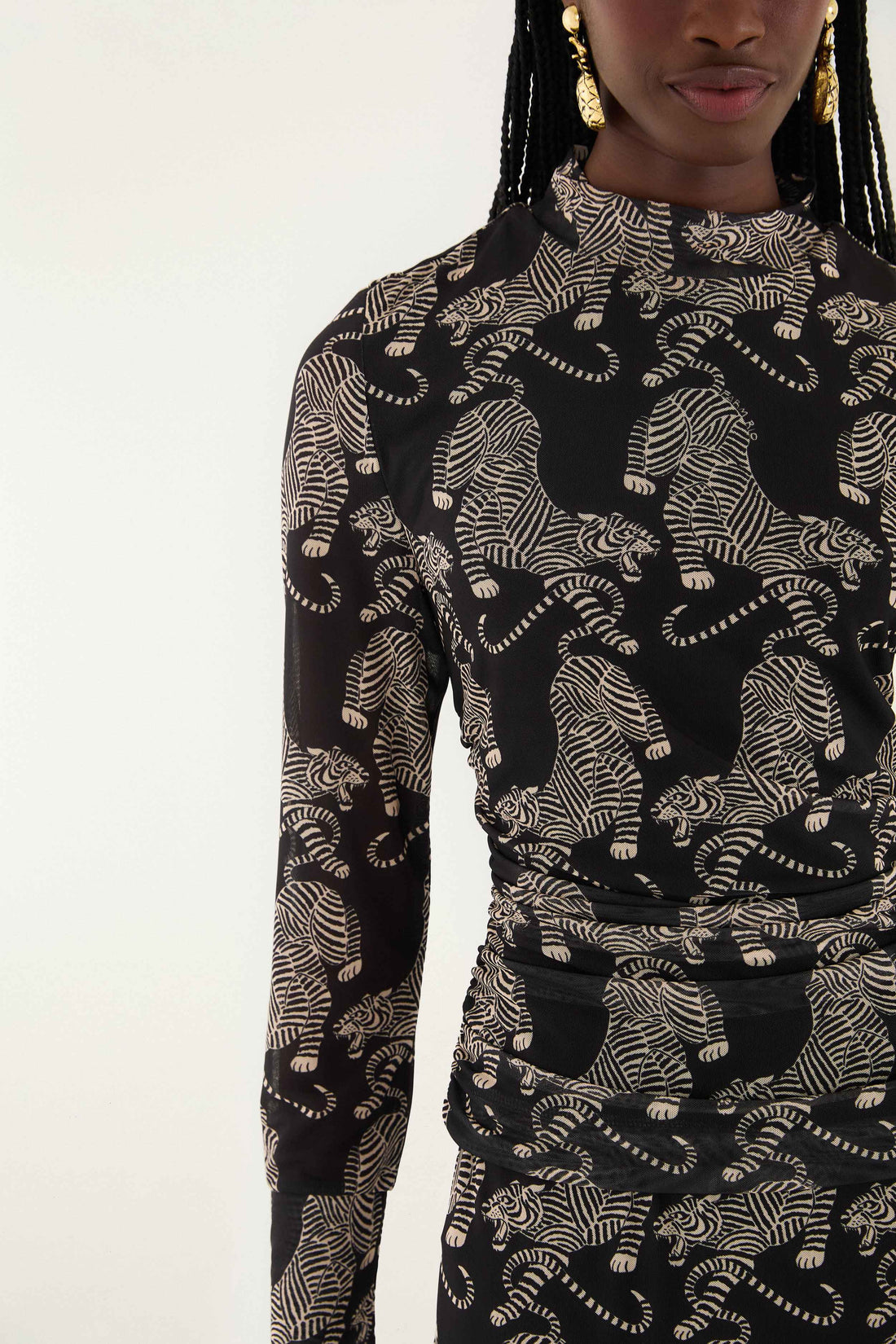 STRIPED TIGERS BLACK TULLE BLOUSE