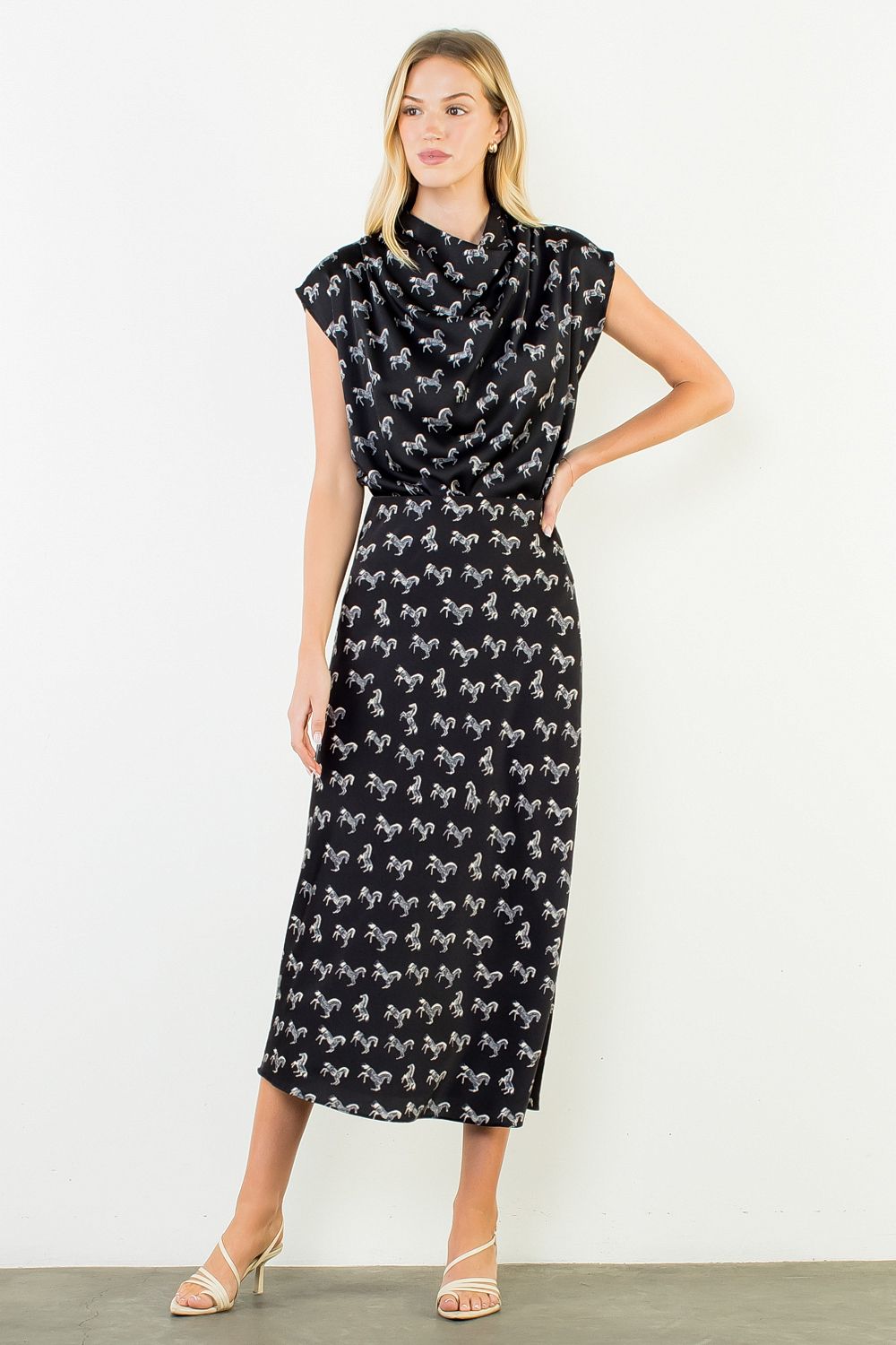 Satin horse print skirt - black