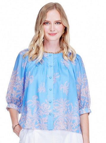 PLEATED BUTTONS TOP - SEABREEZE FERN