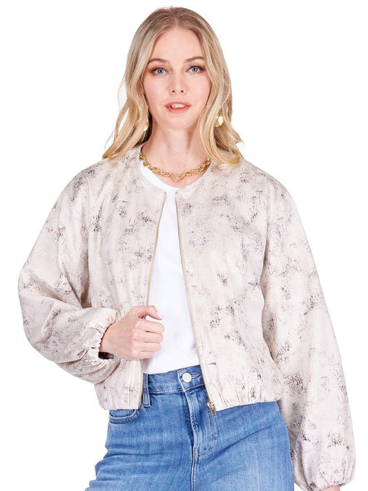ZIP FRONT JACKET - IVORY/GOLD