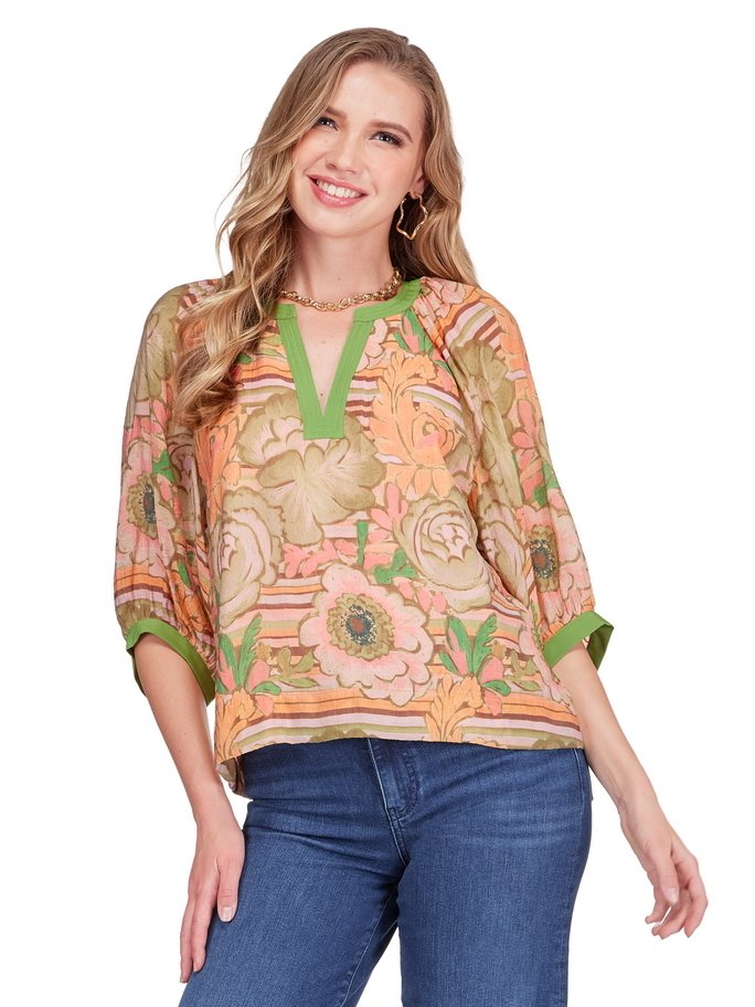 STITCH TRIM TOP - CHARLESTON BLOOM