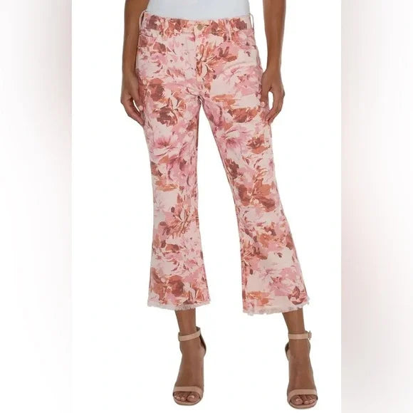 HANNAH CROPPED FLARE JEAN - FRAY HEM PINK FLORAL