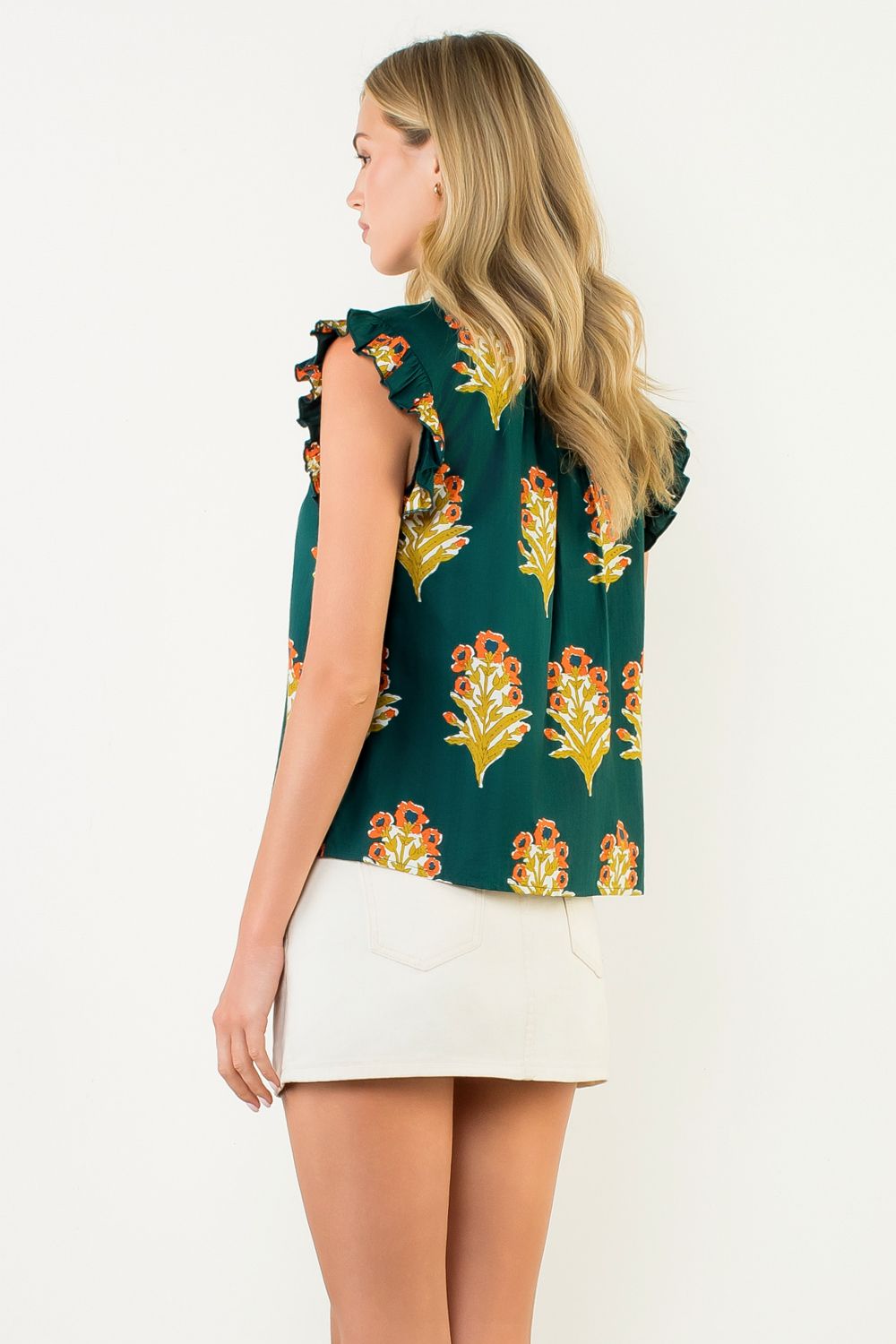 RUFFLE SLV TOP - GREEN