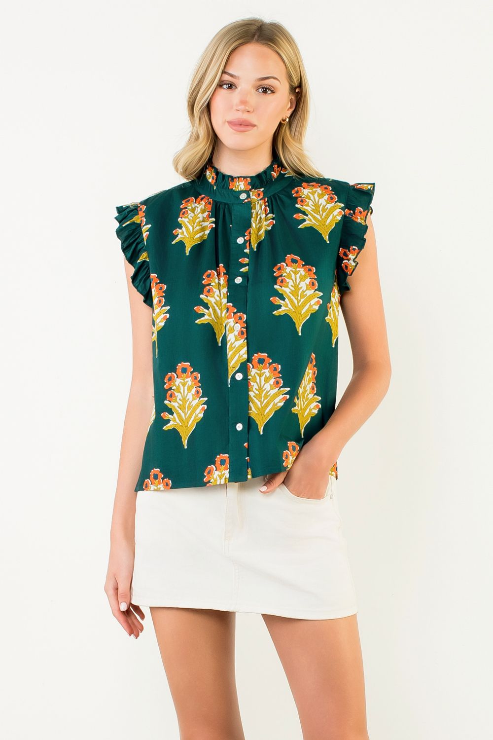 RUFFLE SLV TOP - GREEN