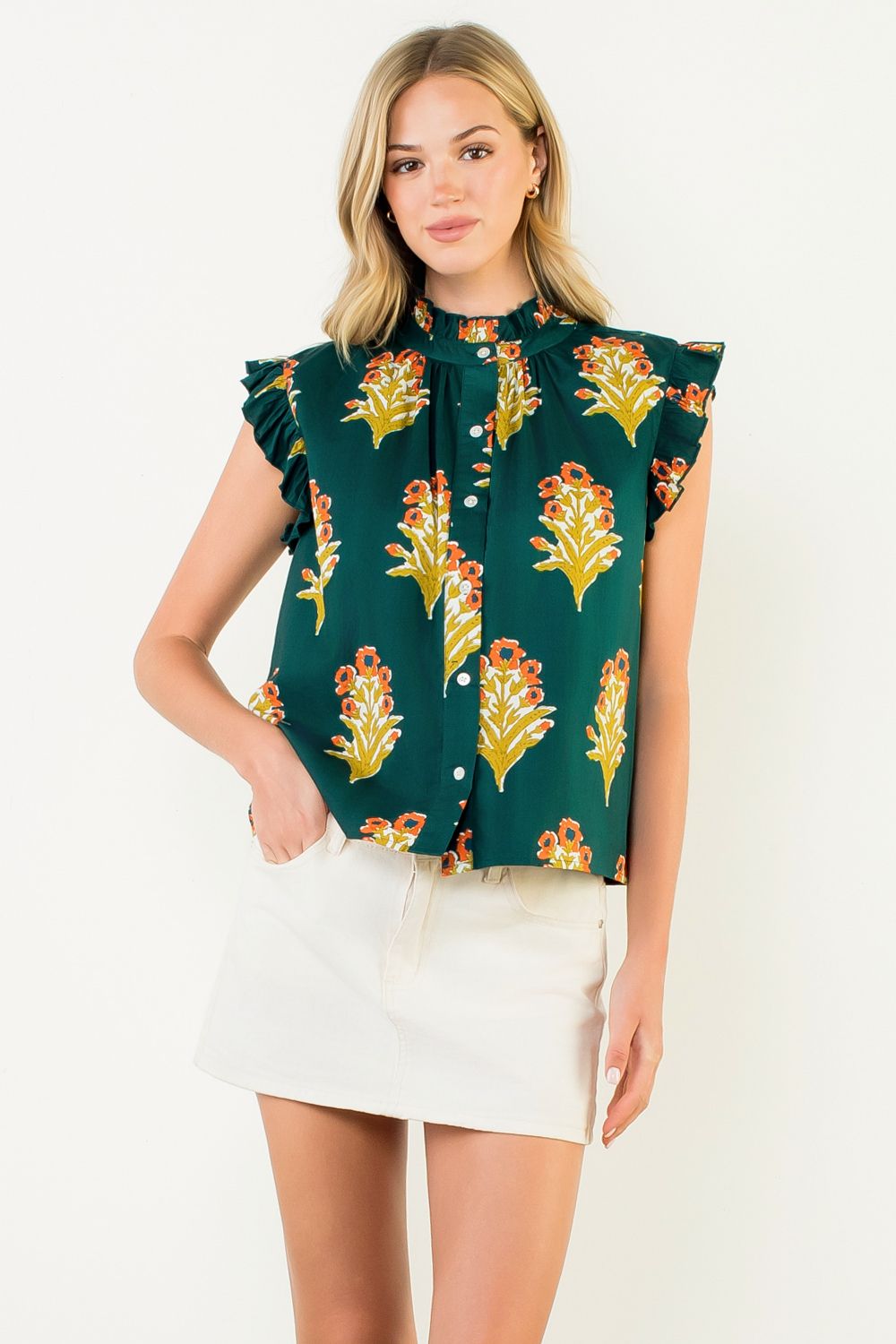 RUFFLE SLV TOP - GREEN