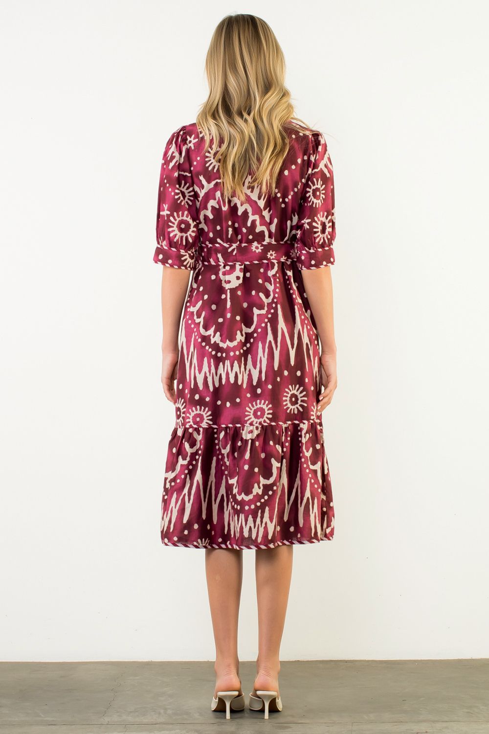 BELTED PLUM DRESS - PRINTED