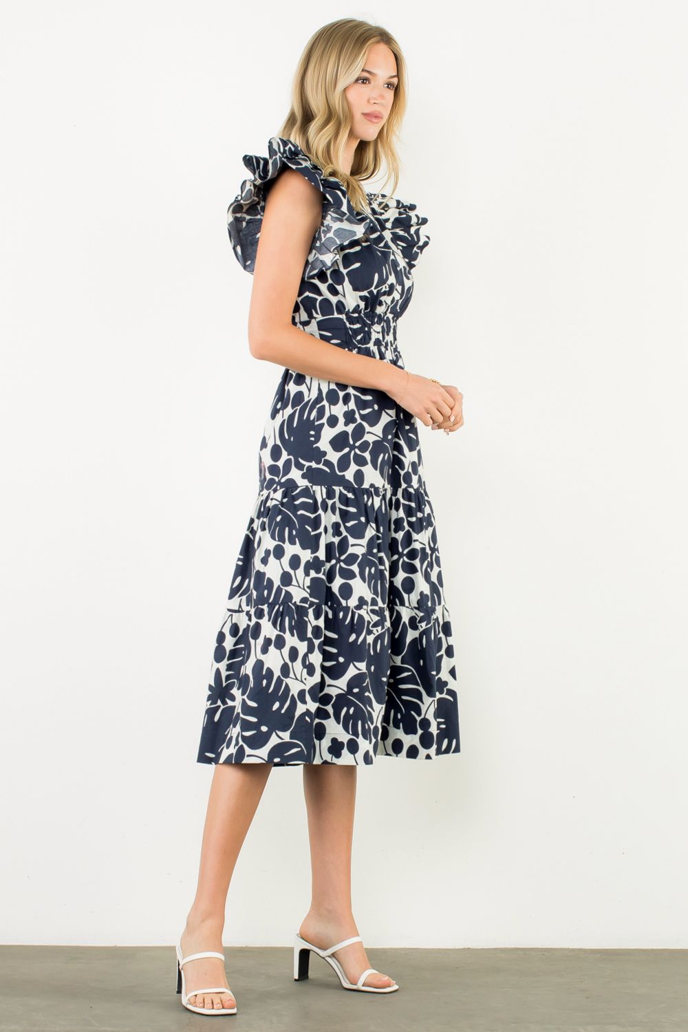 PRINTED MAXI DRESS - NAVY