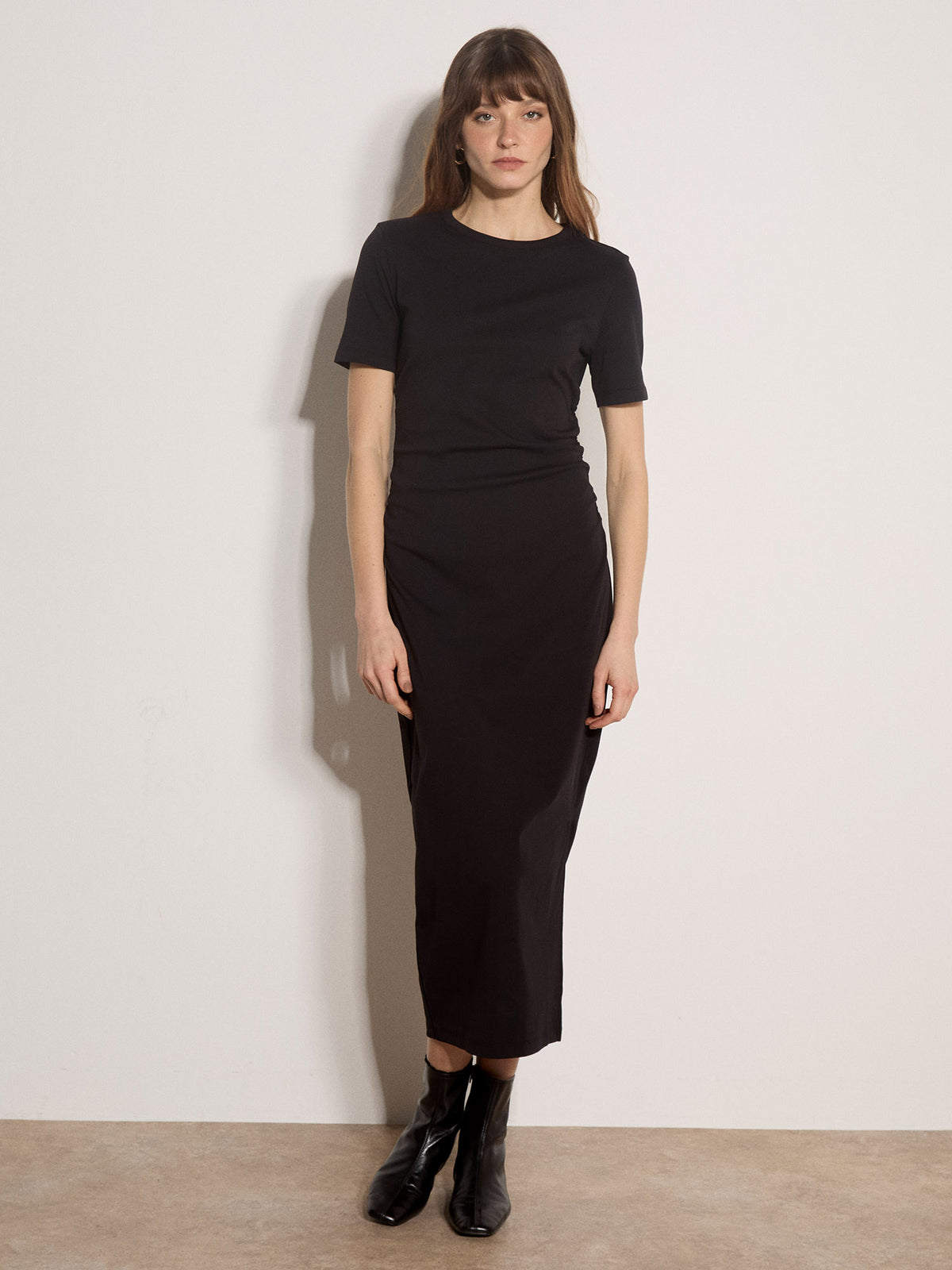 JERSEY RUCHED DETAIL COLMN DRESS