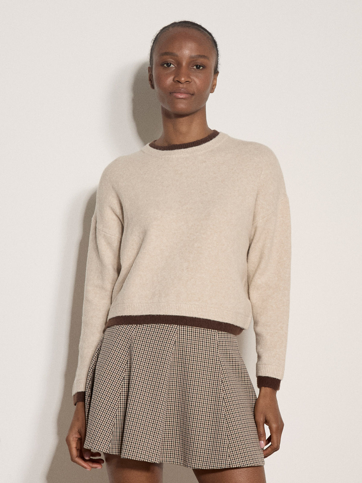 CONTRAST COLOUR LAYERED OVERSIZED JUMPER - CREAM/CHOCOLATE