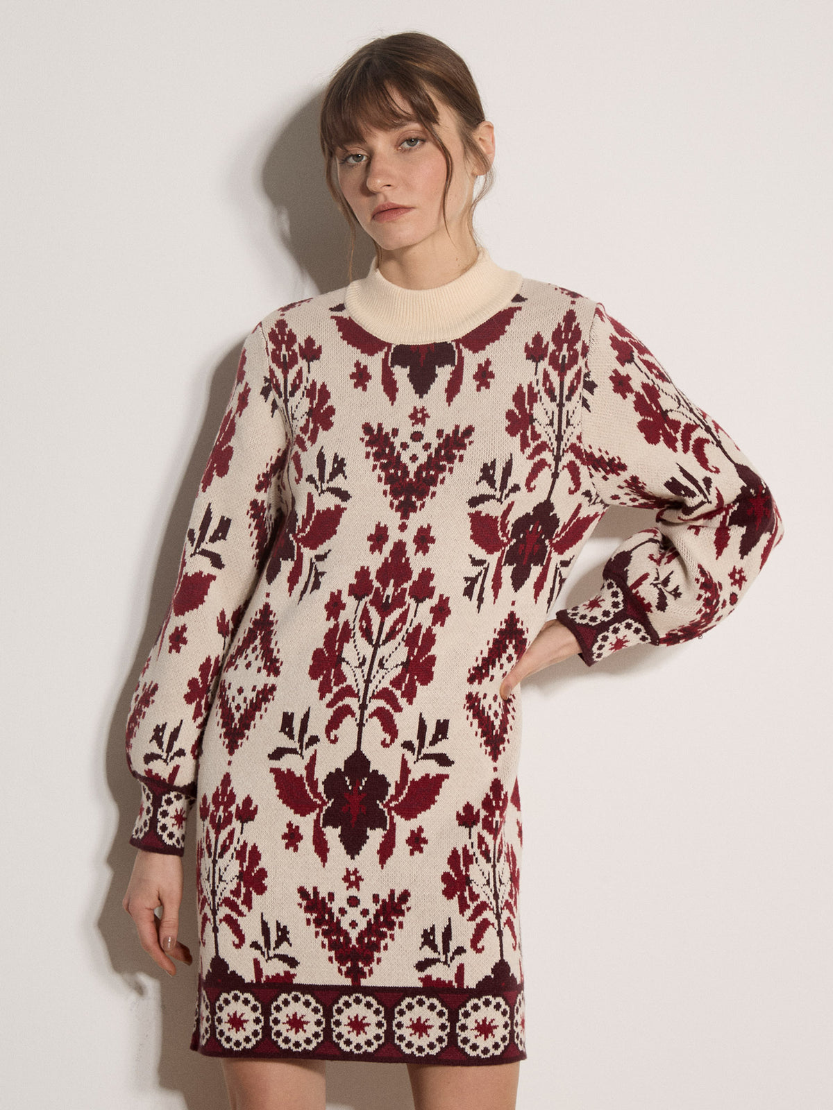 FLORAL MIRROR JAQUARD KNIT DRESS