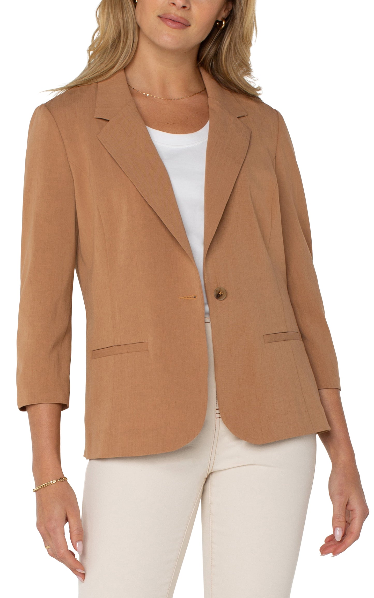 FITTED BLAZER WITH RUCHED SLEEVES - PORTABELLO