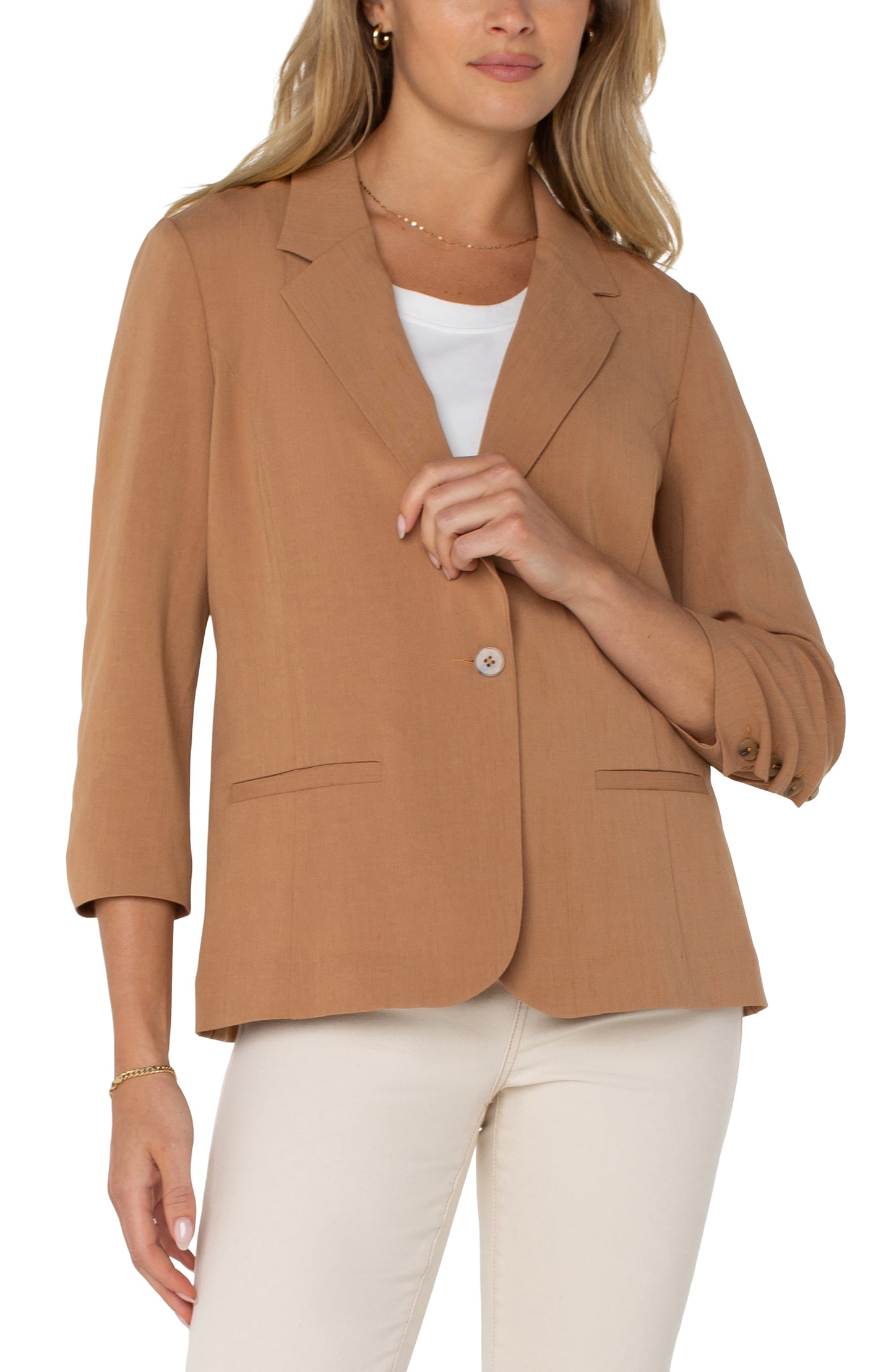 FITTED BLAZER WITH RUCHED SLEEVES - PORTABELLO
