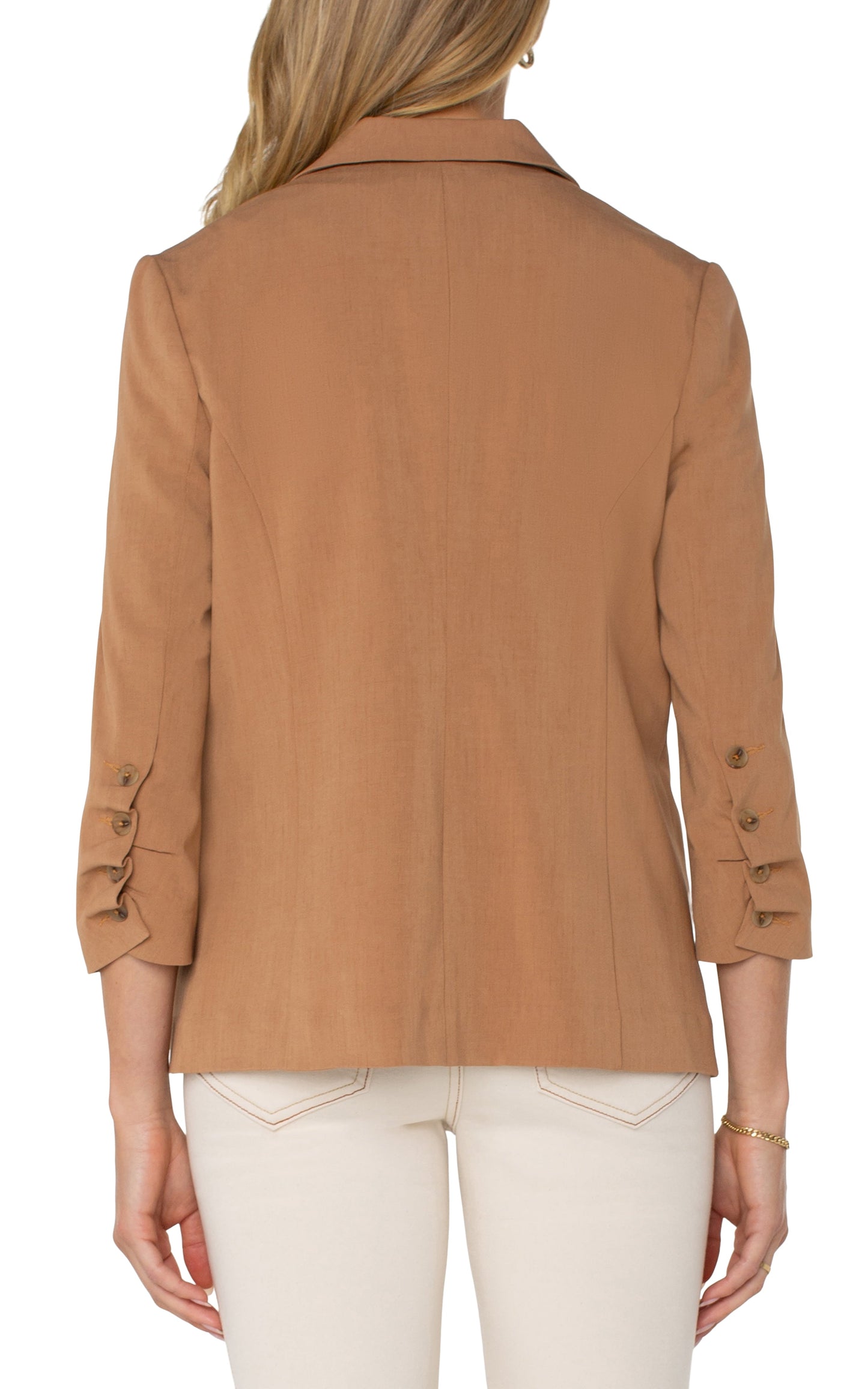 FITTED BLAZER WITH RUCHED SLEEVES - PORTABELLO