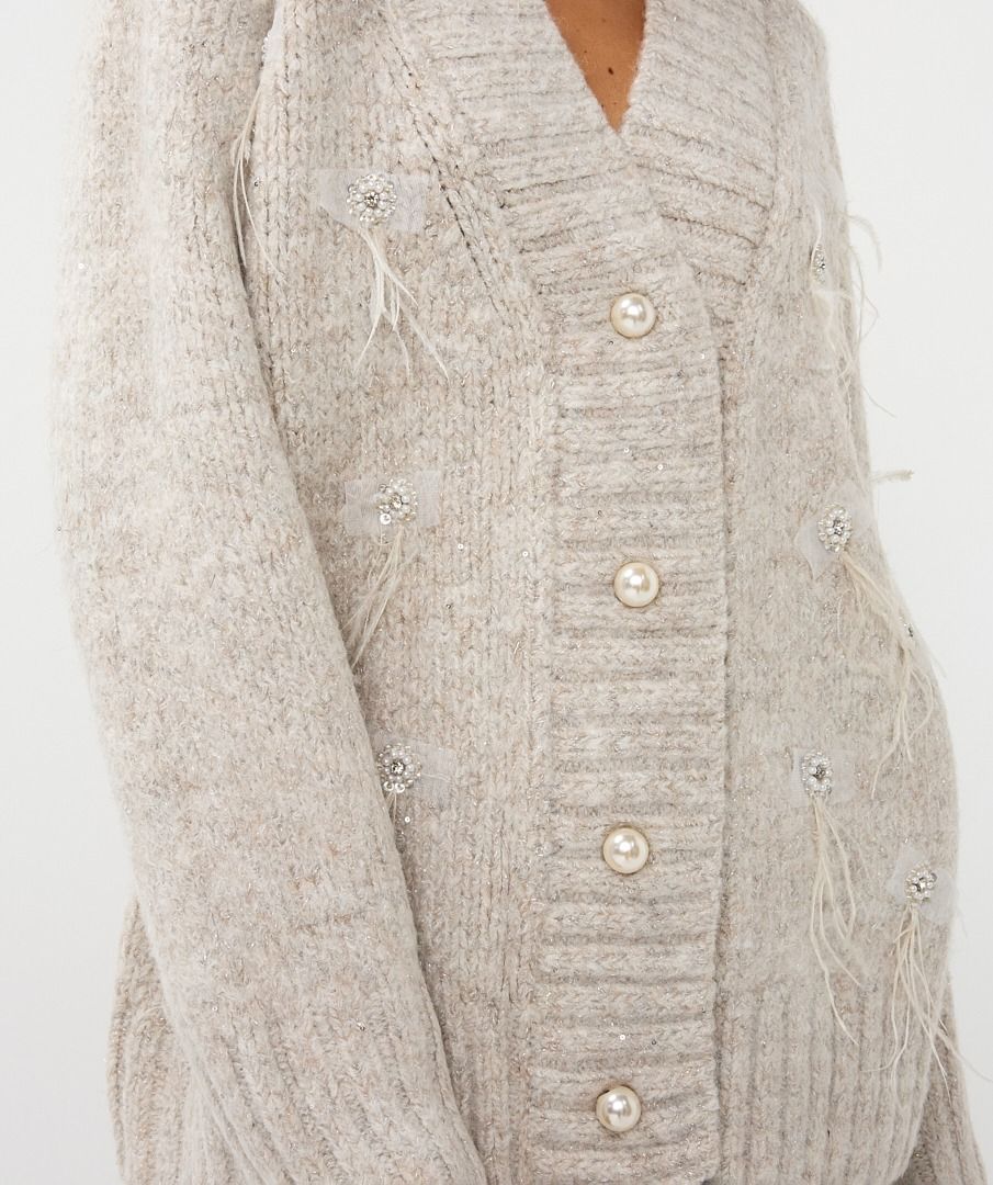 EMBELLISHED FEATHER CARDIGAN