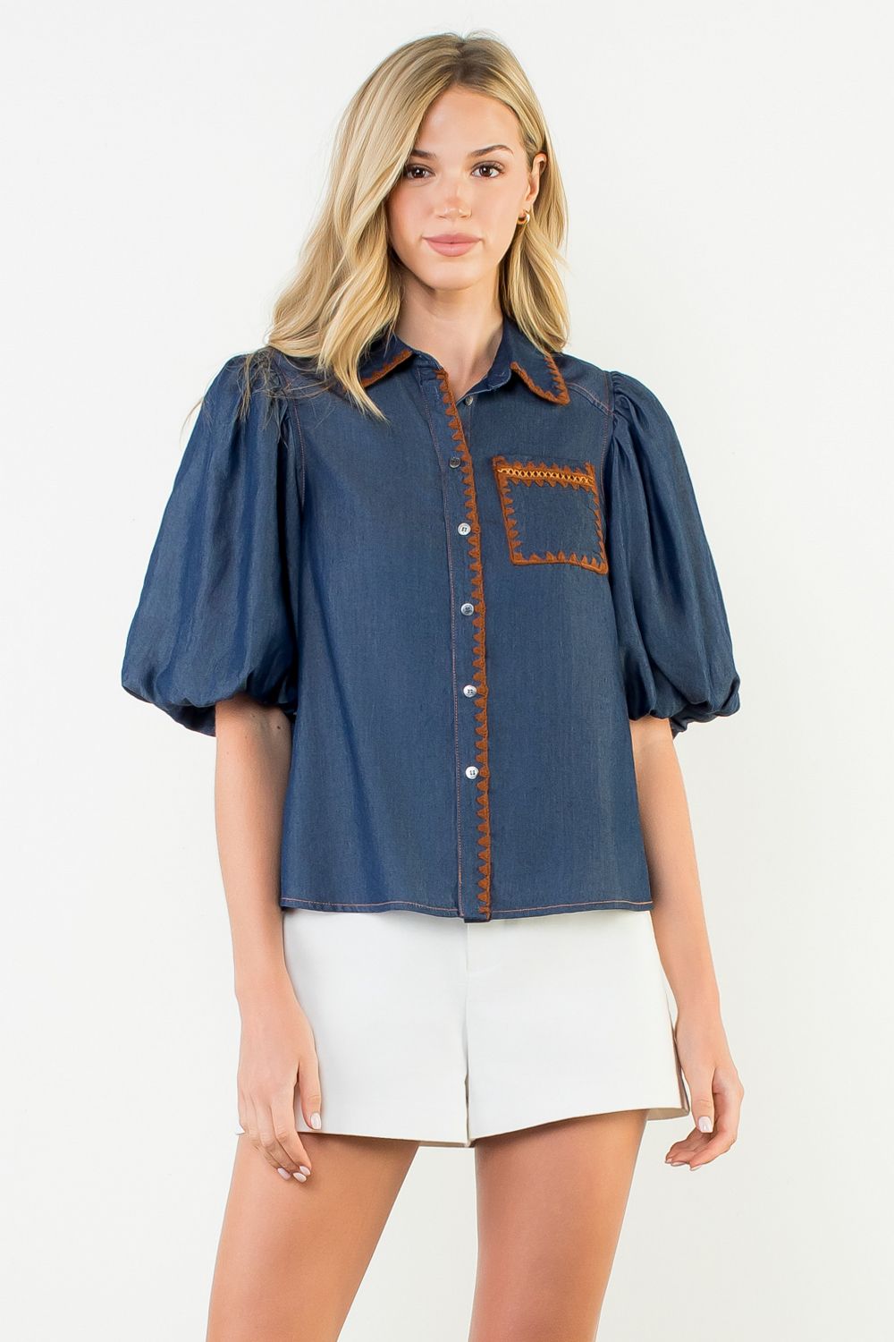 WESTERN TOP - BLUE/BROWN