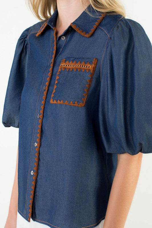 WESTERN TOP - BLUE/BROWN