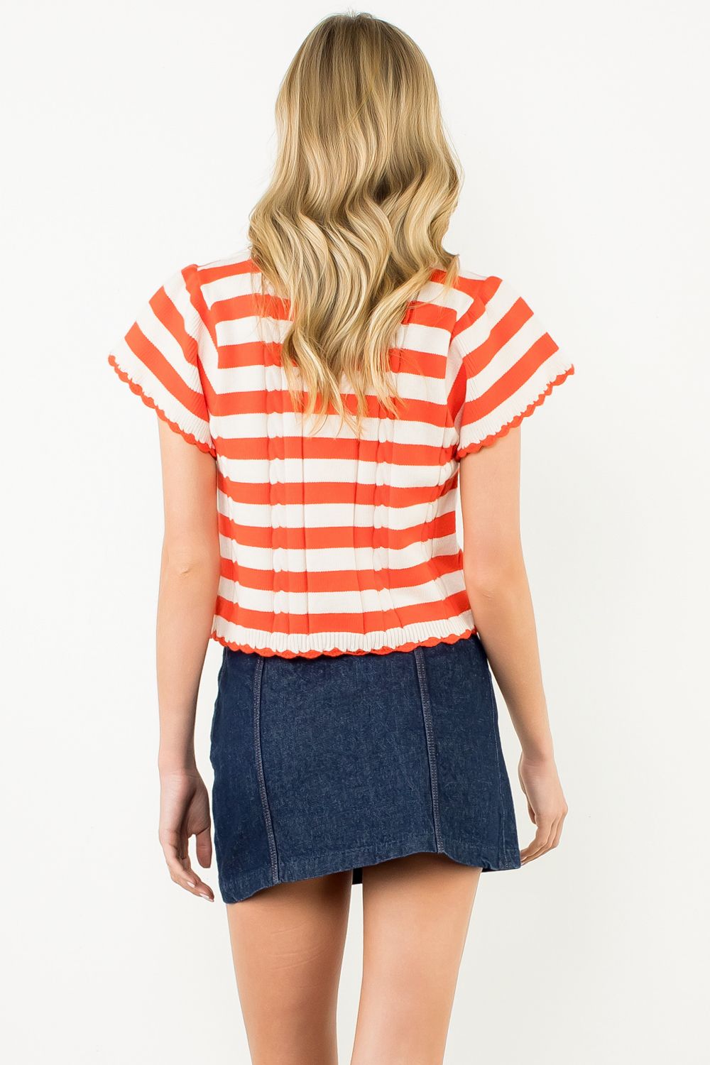 SHORT SLEEVE STRIPED SWEATER