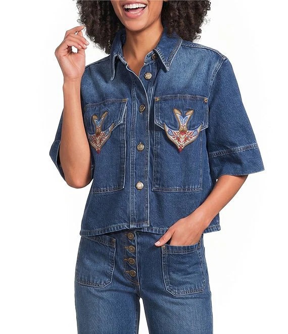 PORCELAIN BIRDS DENIM SHIRT
