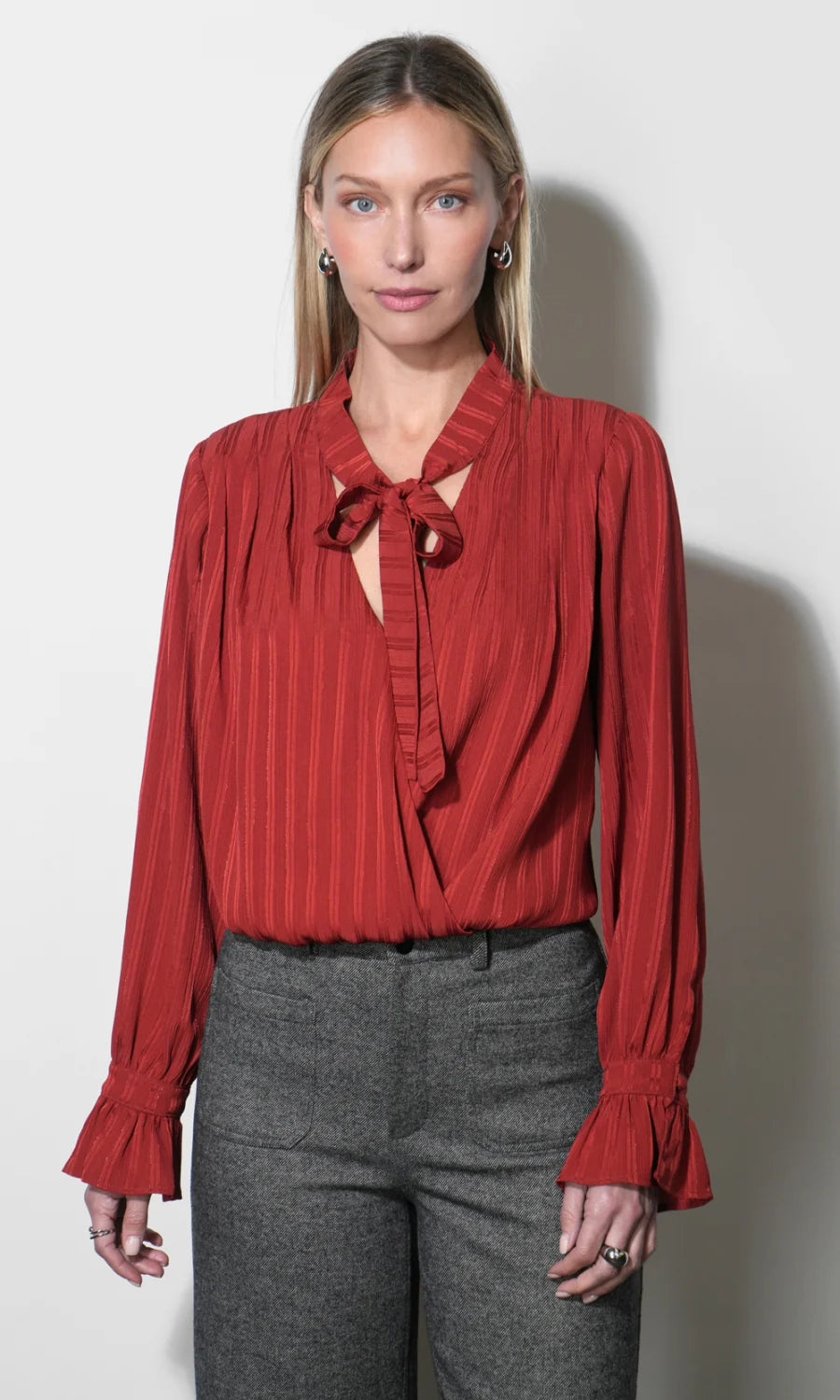 FREYA TIE NECK SURPLICE BLOUSE