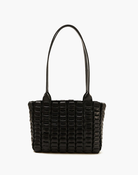 LEATHER BASKET BAG - BLACK