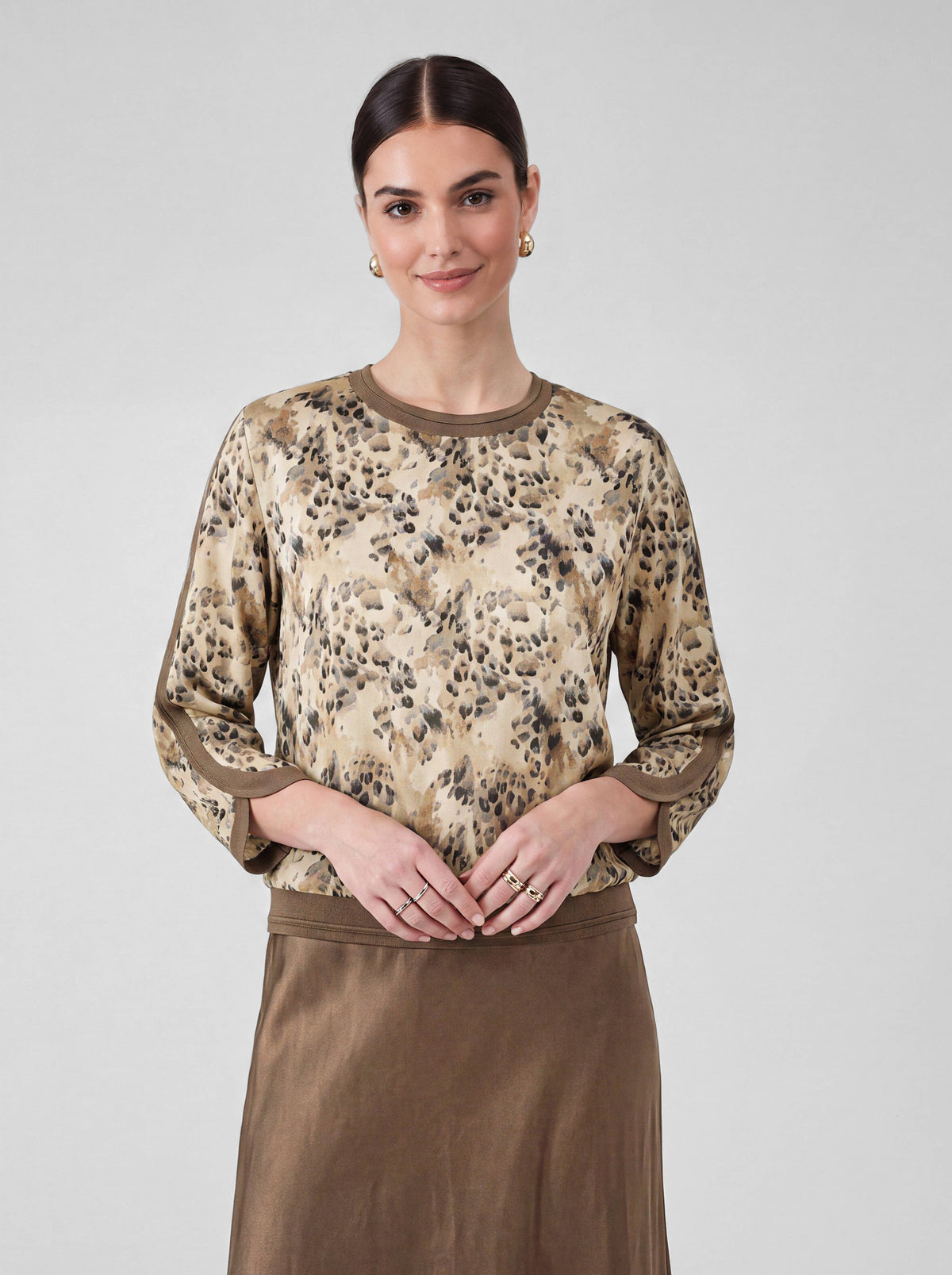 Leopard Print Mixed Media Top