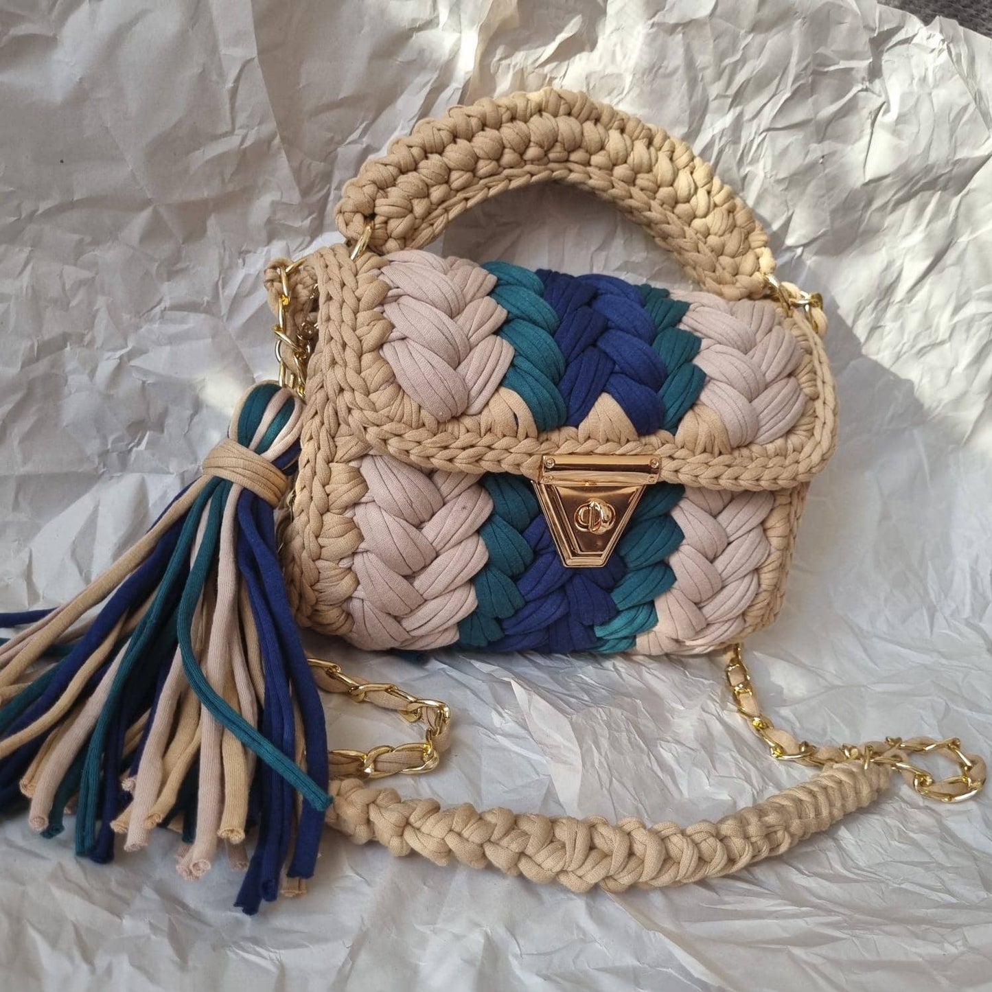 HANDMADE CROCHET BAG - BEIGE TONES