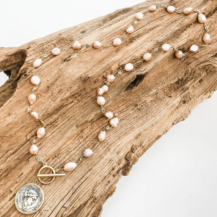 Vintage Coin on Pearl Bezel Rosary