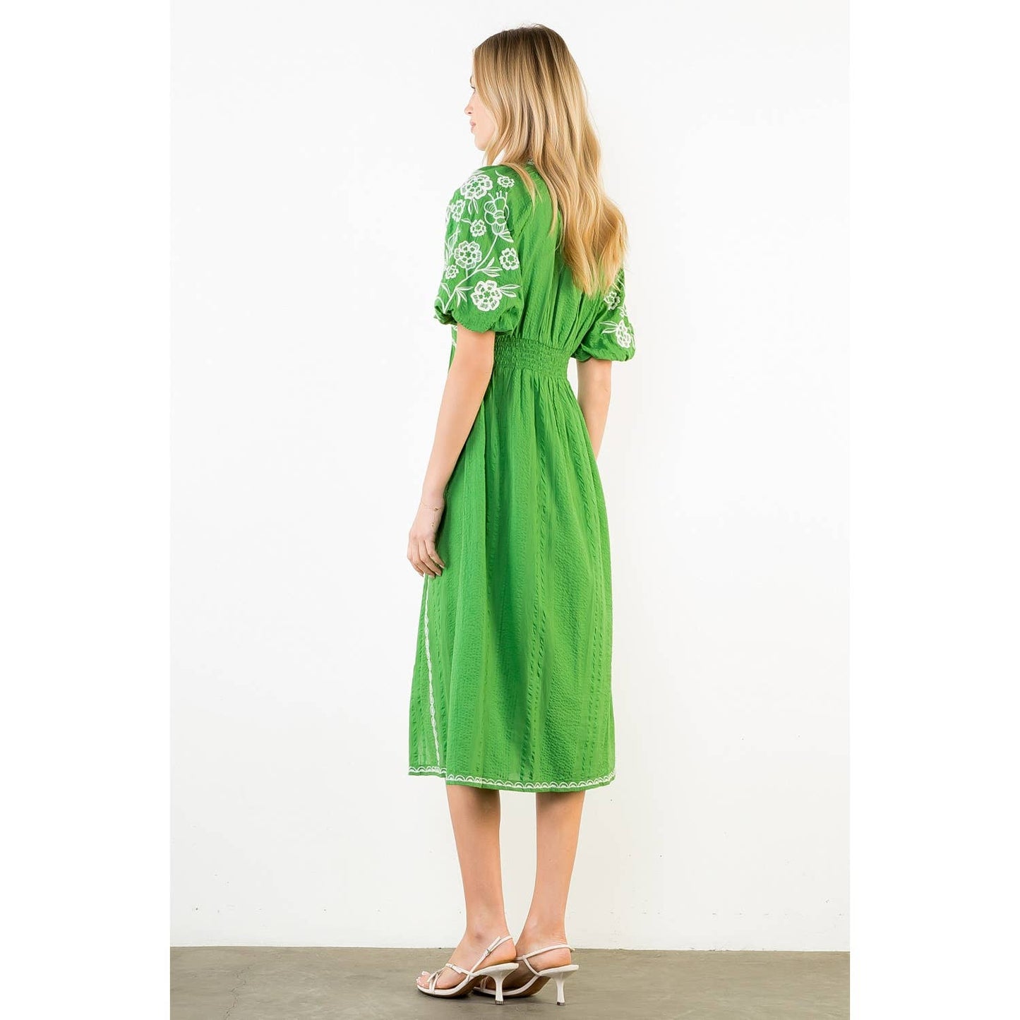 Puff Sleeve Embroidered Detail Dress