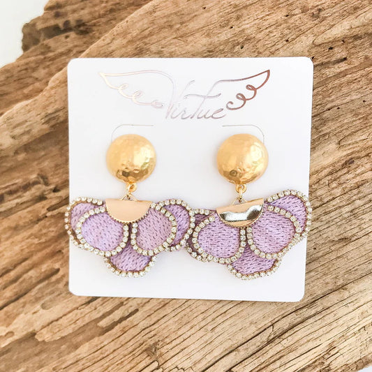 HAMMERED CIRCLE POST WITH RHINESTONE FLOWER