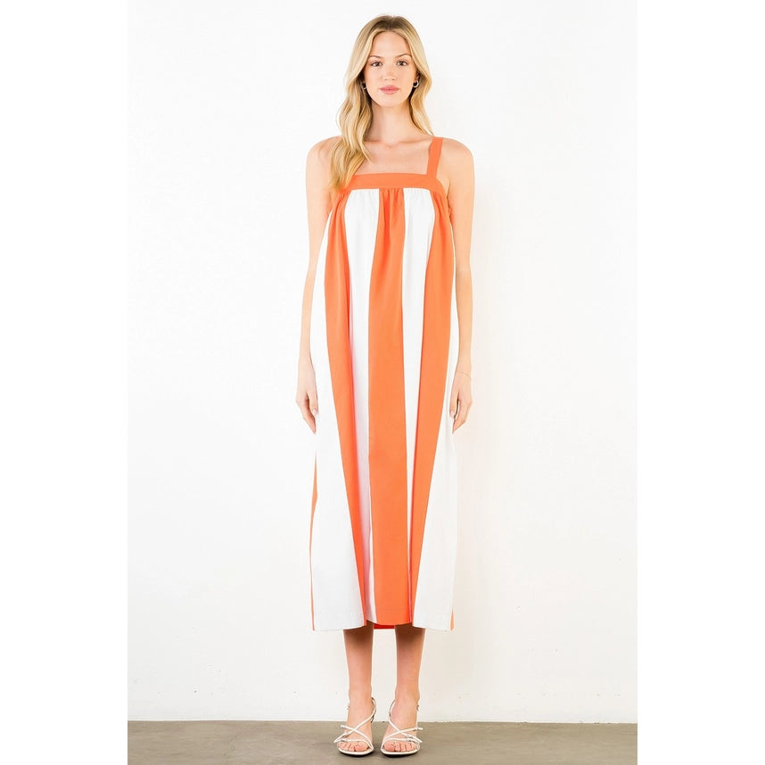 STRIPES MIDI DRESS - ORANGE/WHITE