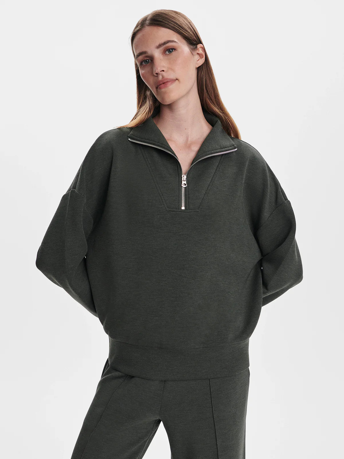 HAWLEY HALF ZIP SWEATSHIRT - OLIVE MARL