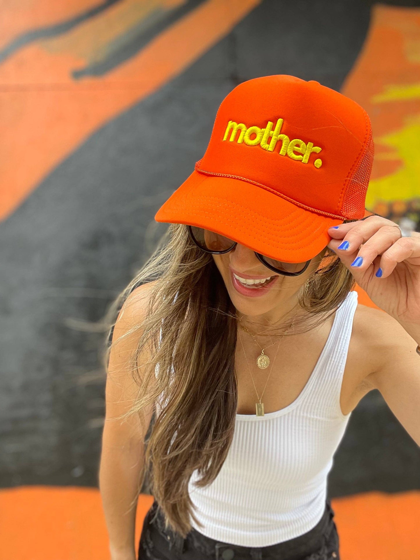 Mother Embroidered Trucker Hat -  Orange