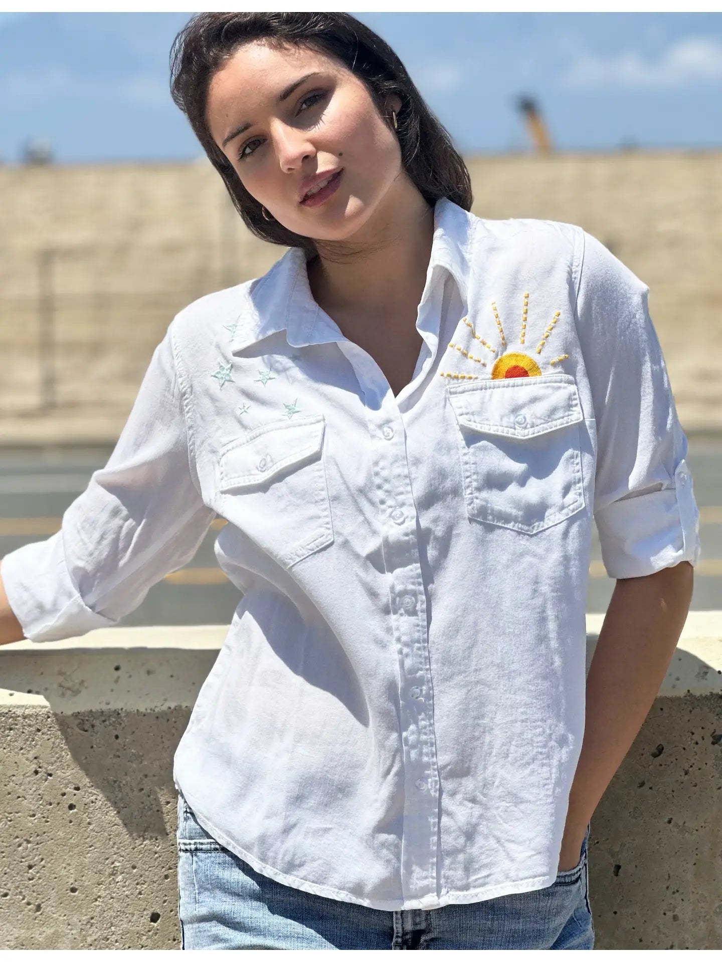 HELLO SUNSHINE BUTTON DOWN SHIRT