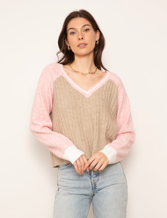 PINK MULTI MILLIE VARSITY VNECK