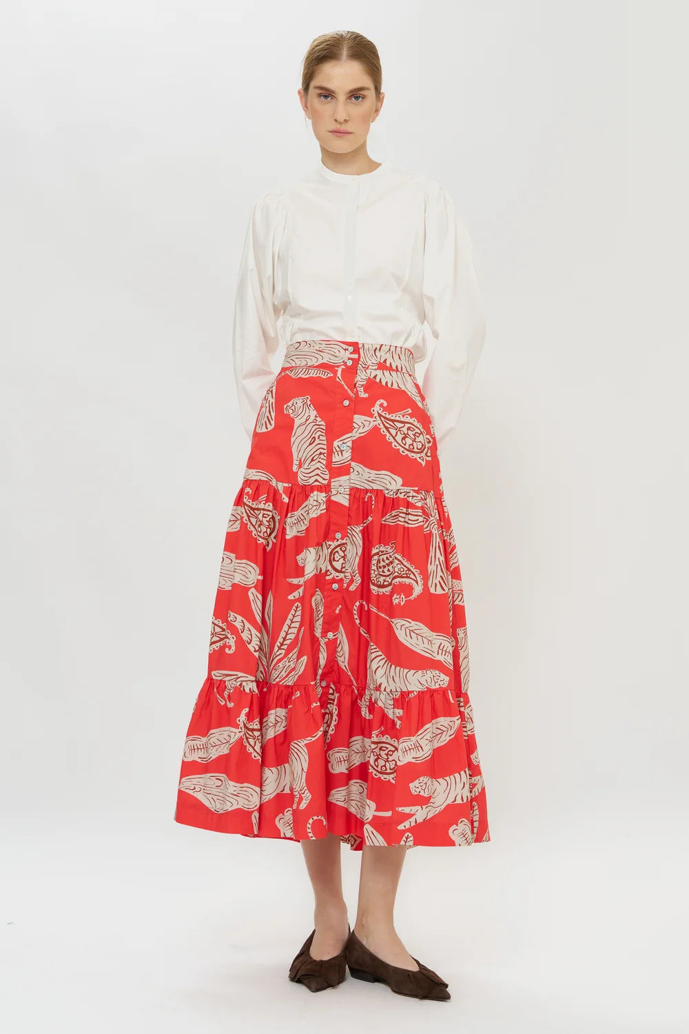 BUTTON FRONT SKIRT- BENGAL