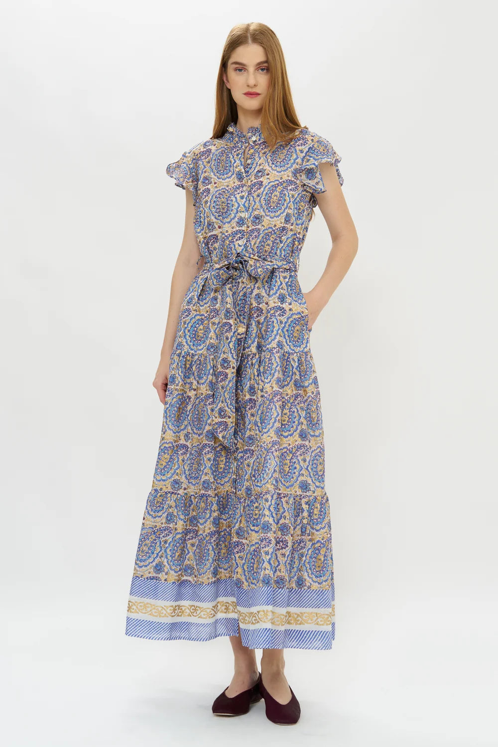 RUFFLE COLLAR BUTTON MAXI- IZMIR BLUE