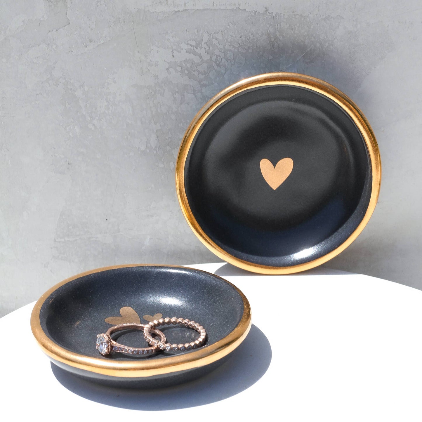 Black Heart Ring Dish | Handmade Pottery with Gold