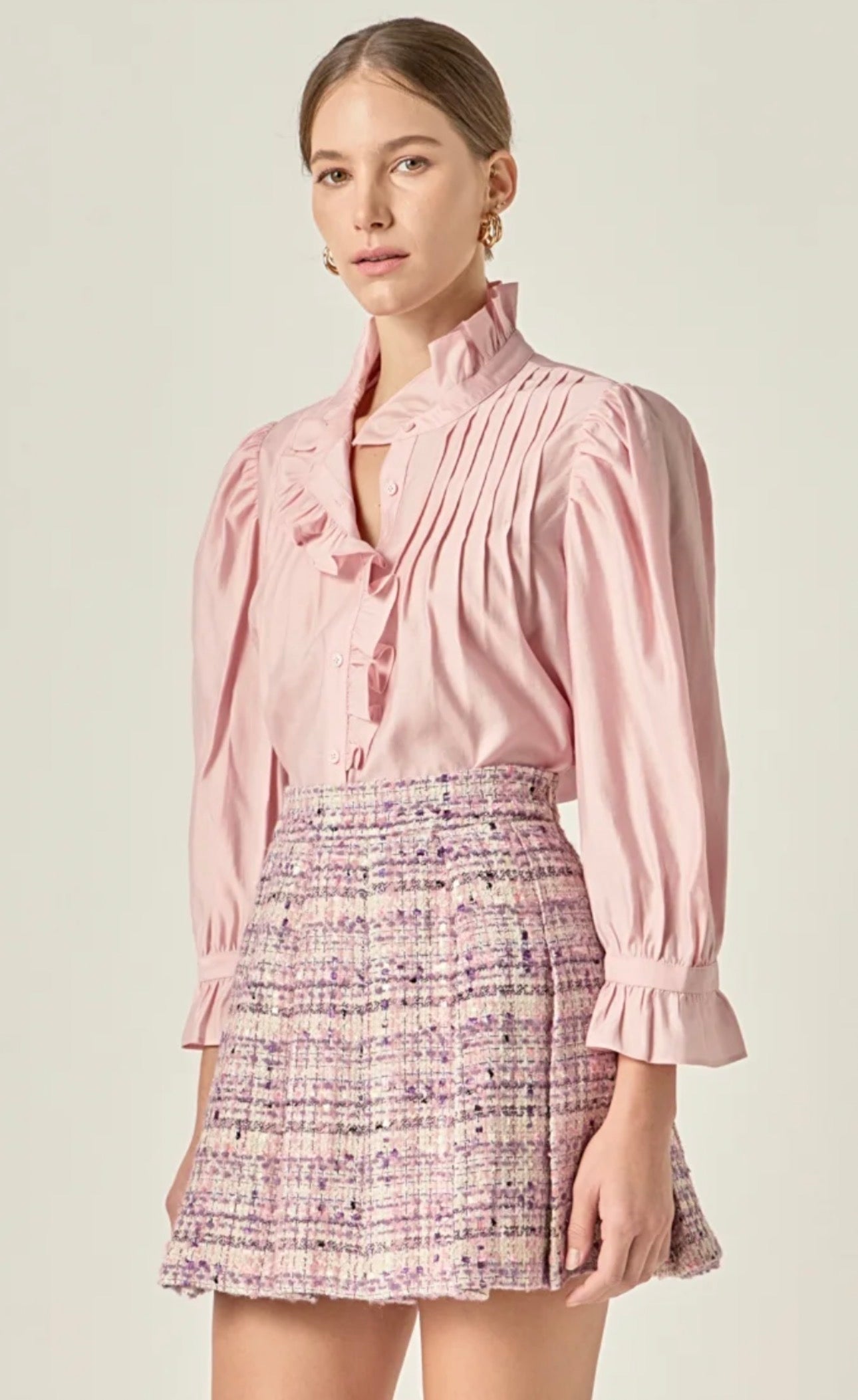 SHEER RUFFLE TOP - LIGHT PINK